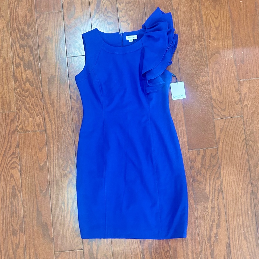 Calvin Klein One Ruffle Shoulder Sheath Dress Purple NWT